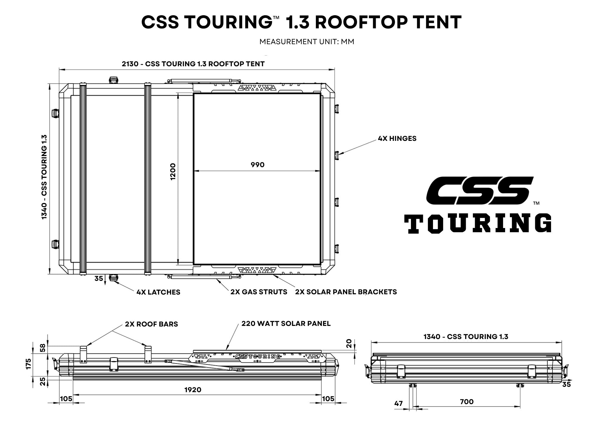 tent measurements CSS Touring® 1.3 (Pre Order) & 1.4 (In Stock) Roof Top Tent
